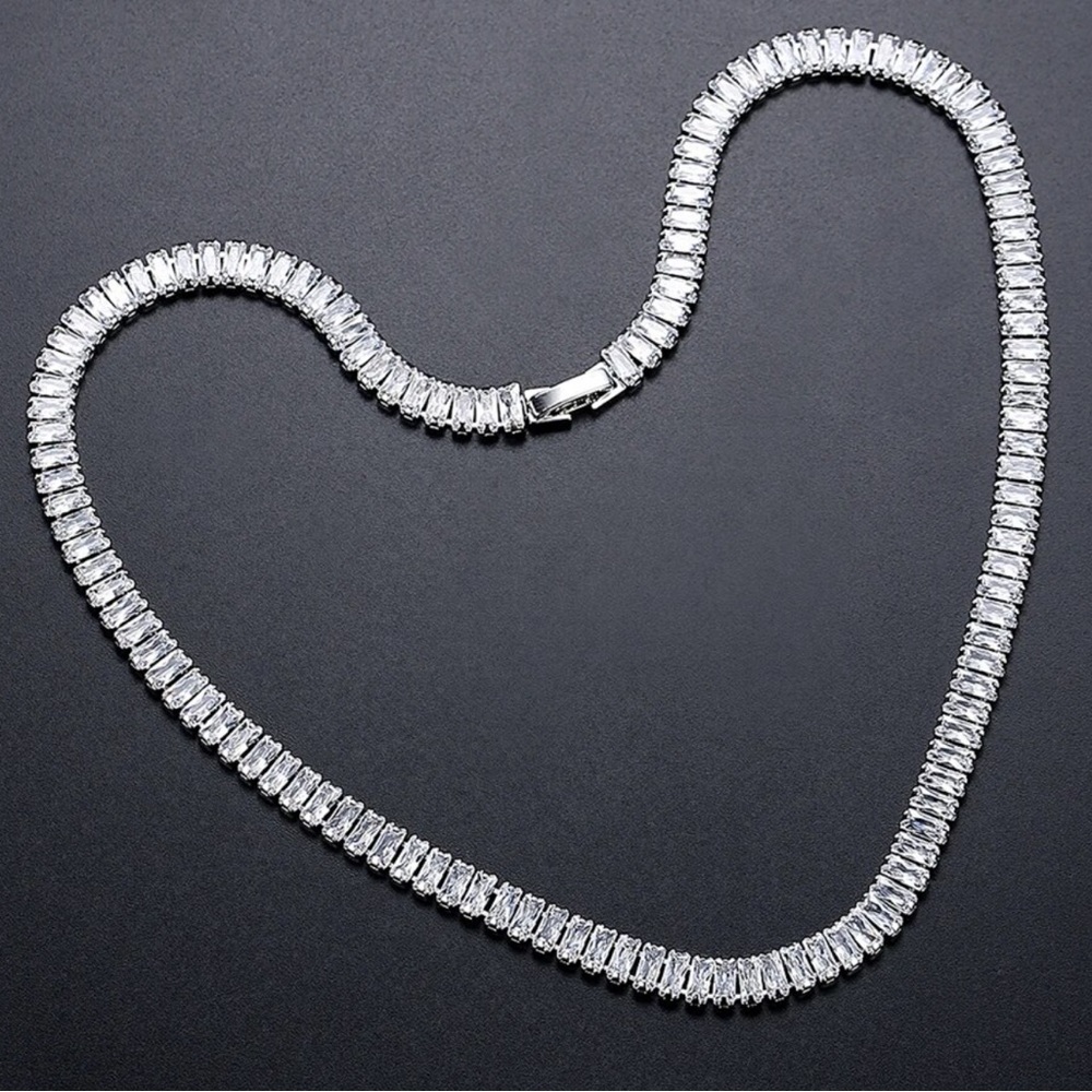 Baguette Simulated Diamond Tennis Necklace - Picture 6 of 11